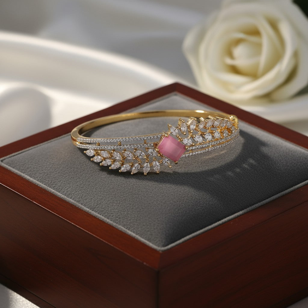 439617 Cz Openable Kada With 2 Tone Plating-Pink