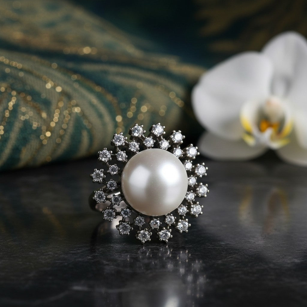 432358 Cubic Zirconia Classic Ring With 2 Tone Black Rhodium Plating-Black