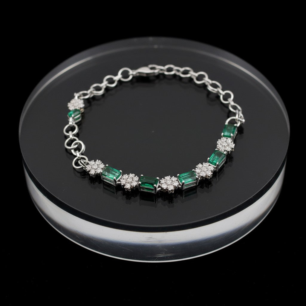 91109-BR Adjustable Bracelet With Rhodium Plating-Green