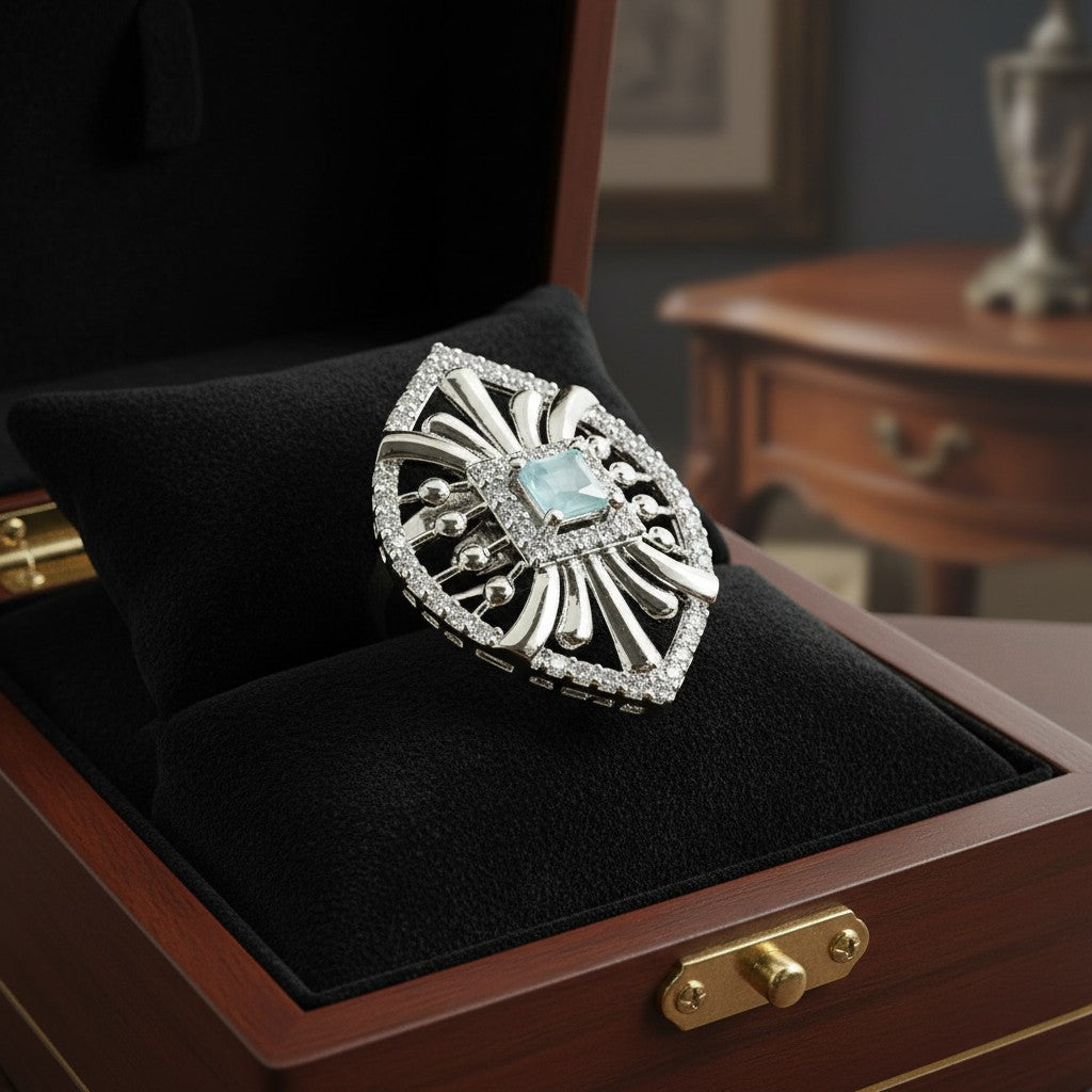 424508 Cz Adjustable Ring With Rhodium Plating