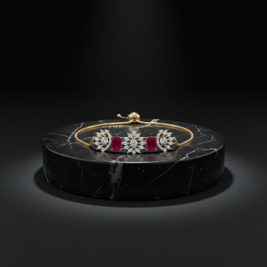 439707 Cubic Zirconia Adjustable Bracelet With 2 Tone Plating-Ruby