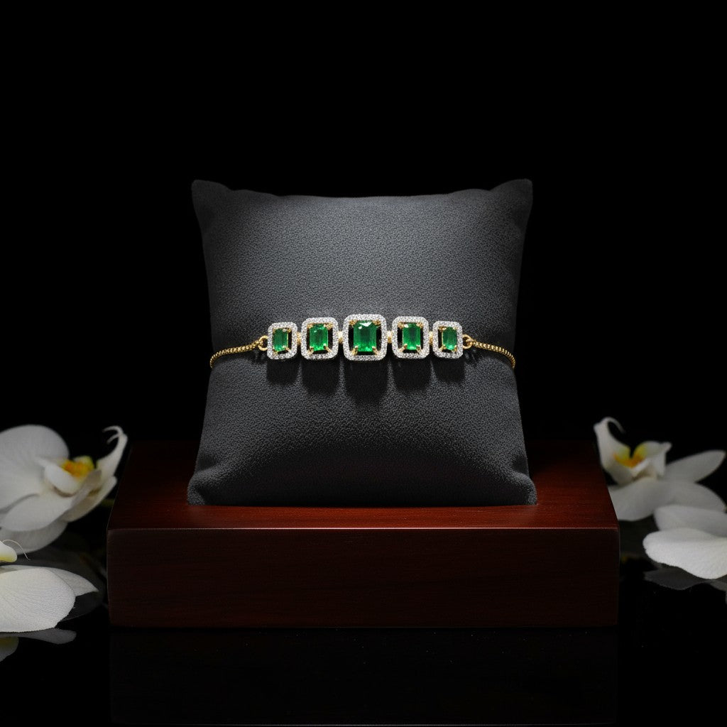 439526 Cubic Zirconia Classic Bracelet With 2 Tone Plating-Green