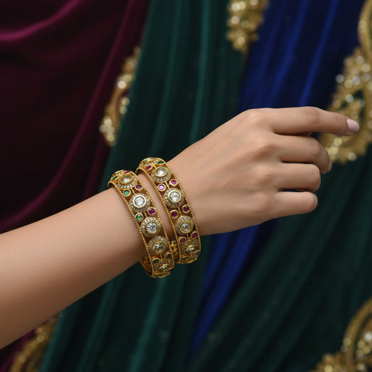 1004 Women’s American Diamond Bangles – Elegant and Stylish Daily & Party Wear Jewellery-Size 2.6-Ruby Green