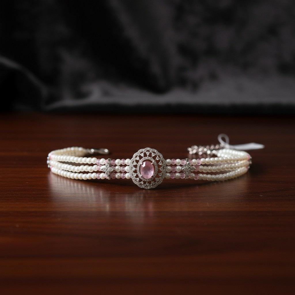 439638 Cubic Zirconia Classic Bracelet With 2 Tone Plating-Pink