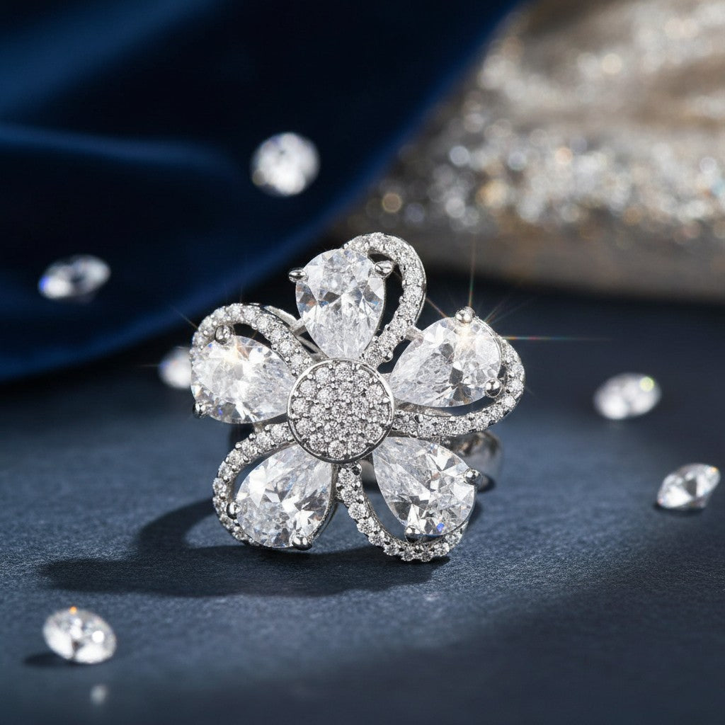 428617 Cz Adjustable Ring Silver