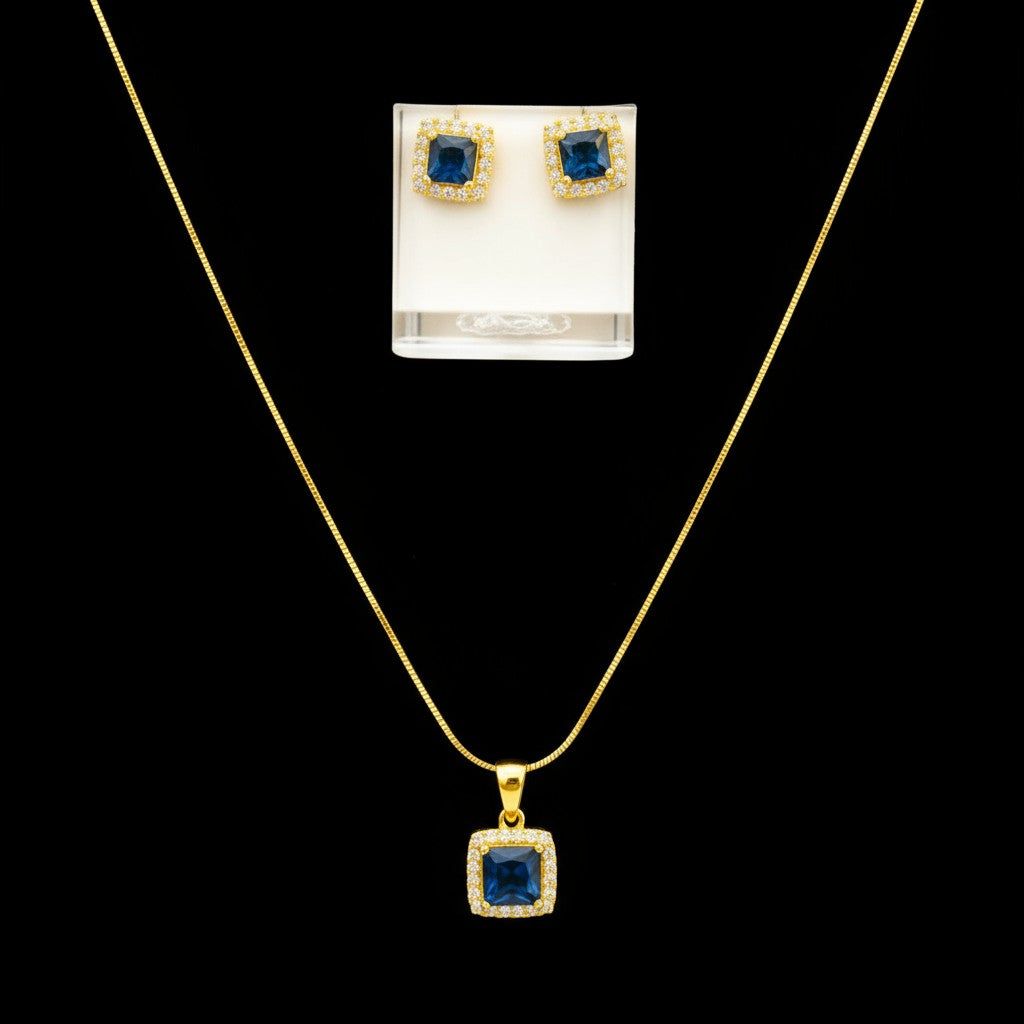 433093-American Diamond Delicate Pendant Set With Rhodium Plating-Blue