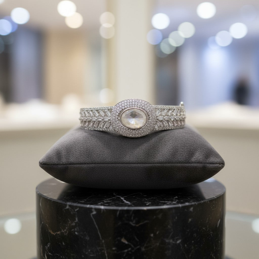 94409-KD Cubic Zirconia Classic Kada With Rhodium Plating-White