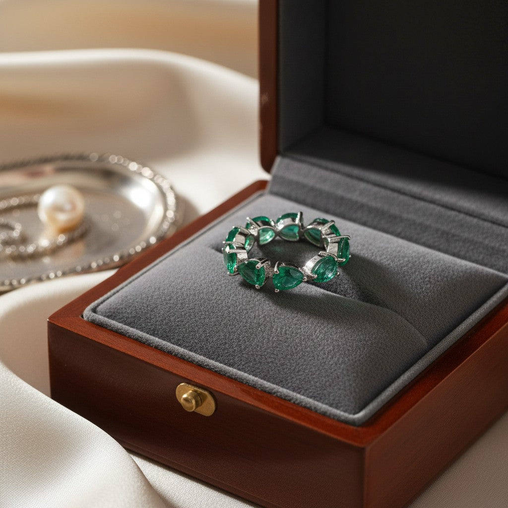 92109-RN Cz Adjustable Ring Green