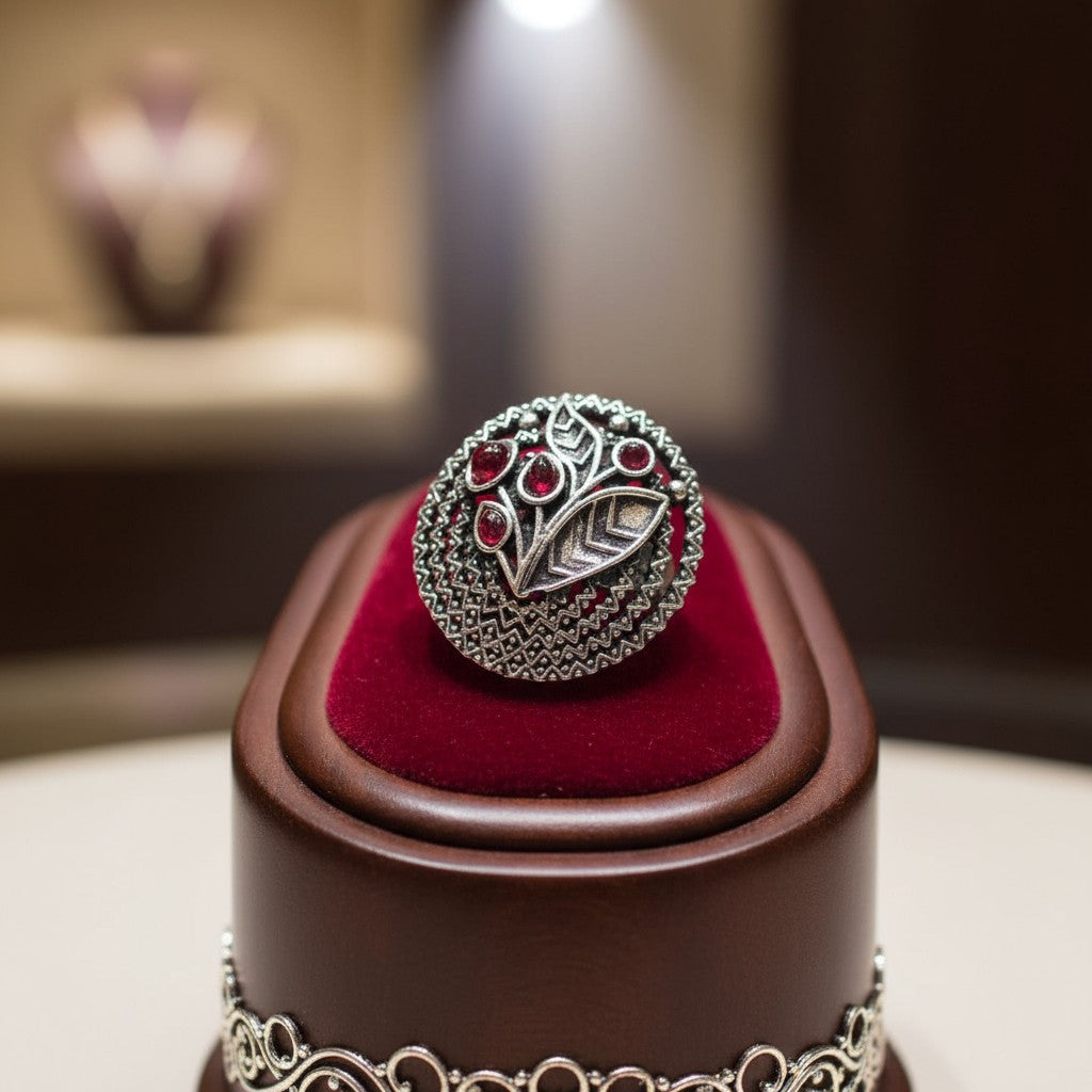 803549 Adjustable Ring With Oxidised Plating