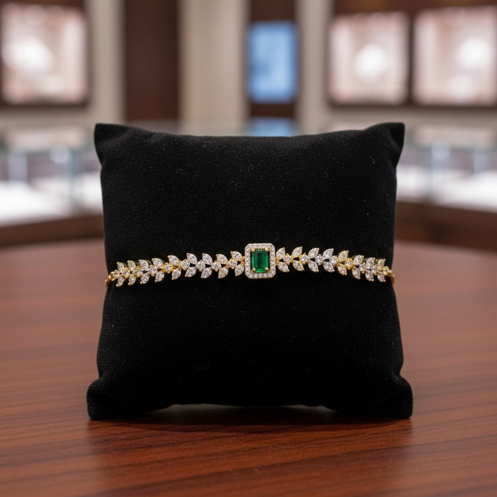 439541 Cubic Zirconia Adjustable Bracelet With 2 Tone Plating-Green
