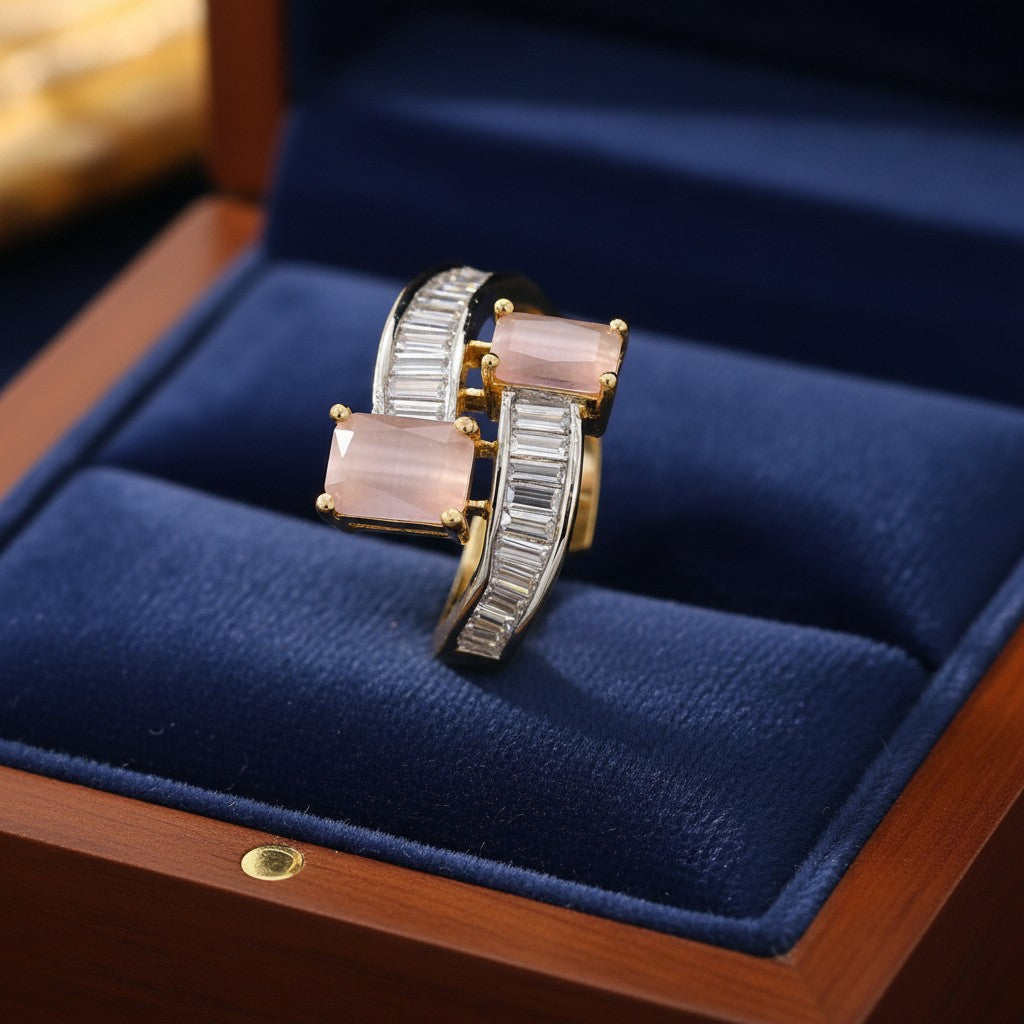438469 Cz Adjustable Ring With 2 Tone Plating-Pink