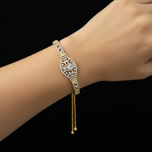 439752 Cubic Zirconia Adjustable Bracelet With Rhodium 2 Tone Plating