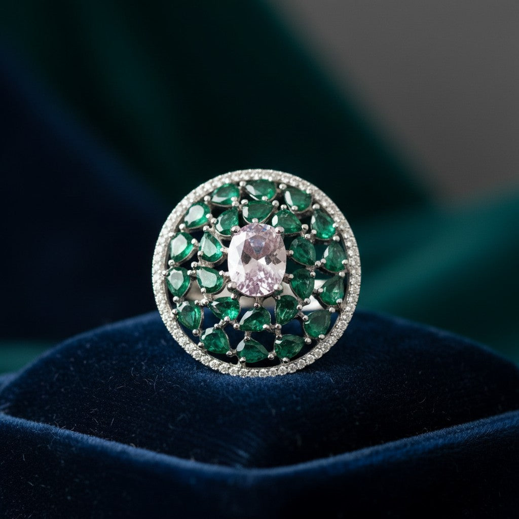 5093 Cz Adjustable Ring Green