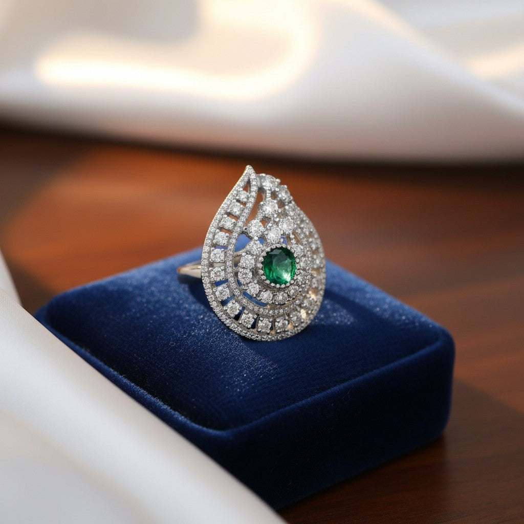 1038 Cz Adjustable Ring-Green