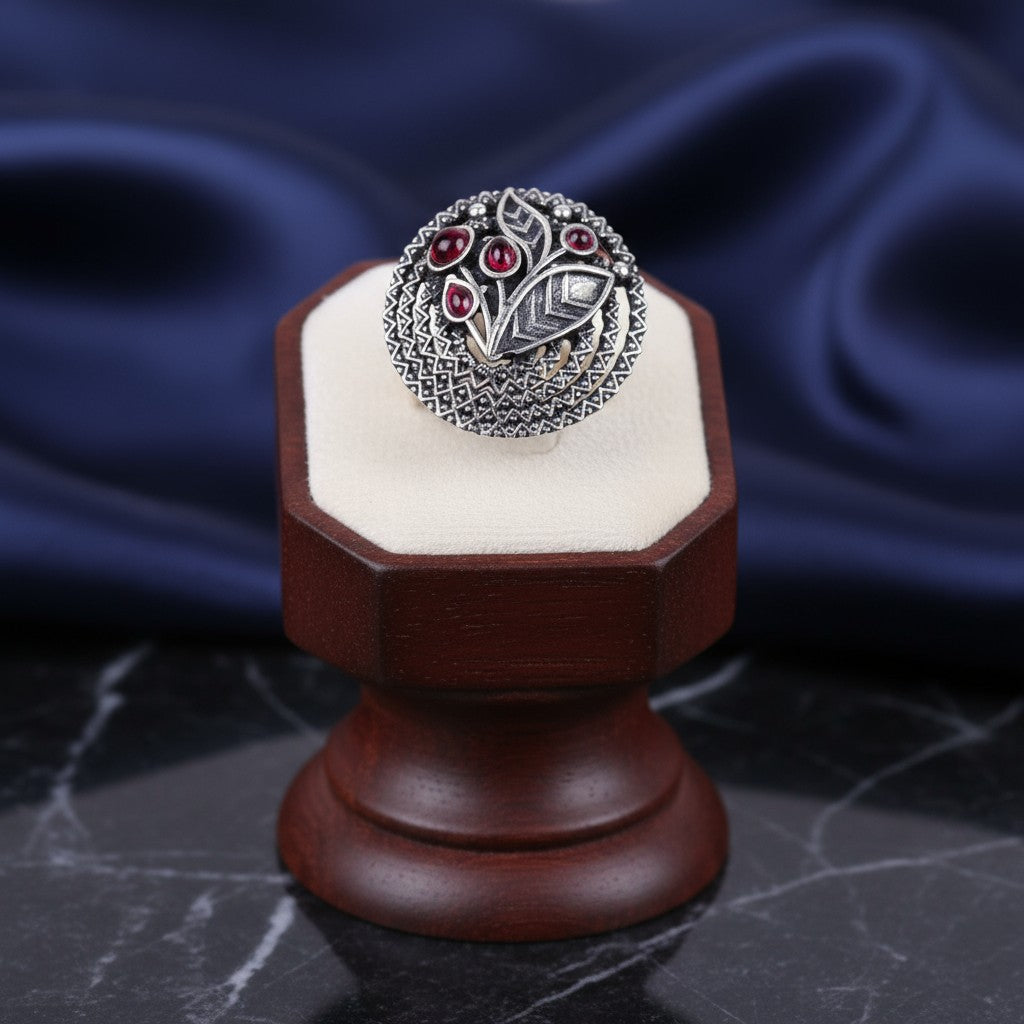 803549 Adjustable Ring With Oxidised Plating