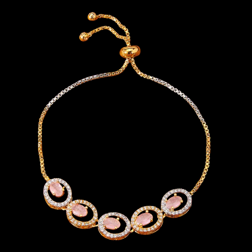 435089 Cubic Zirconia Adjustable Bracelet With 2 Tone Plating-Pink