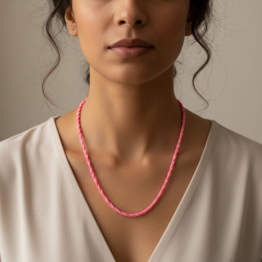 437220 Cubic Zirconia Mala Necklace With Gold Plating-Pink