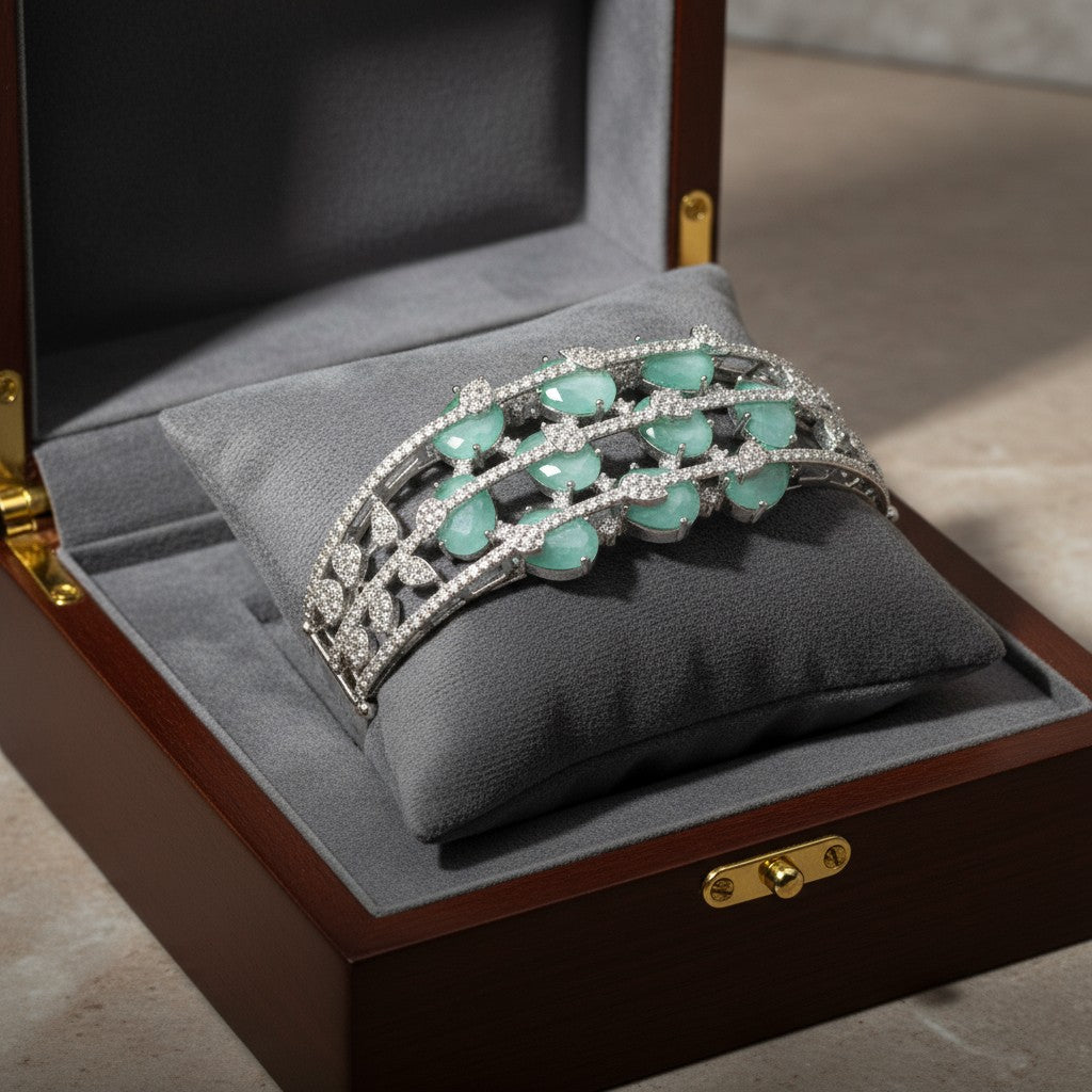 439594 Cz Openable Kada With Rhodium Plating-Mint