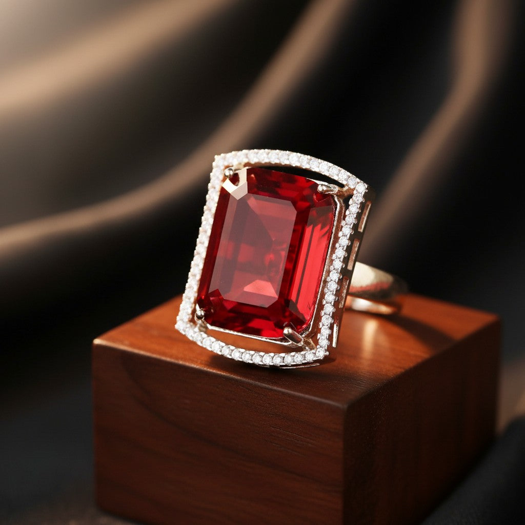 438265 Cz Classic Ring With Rhodium Plating-Rani