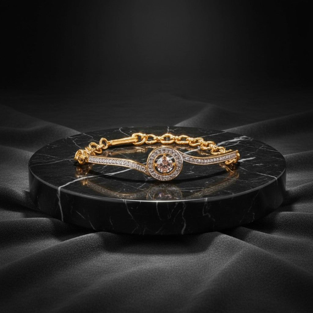 435155 Cubic Zirconia Delicate Bracelet With 2 Tone Rhodium Plating