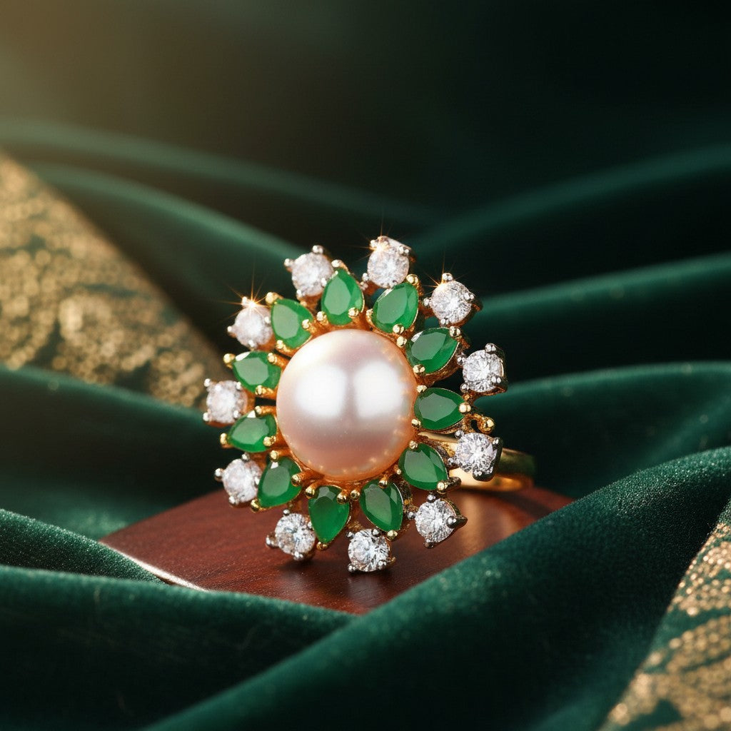 438412 Cz Classic Ring With 2 Tone Plating-Green