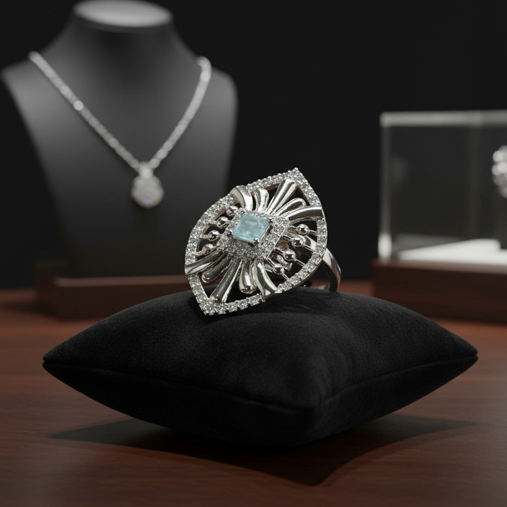 424508 Cz Adjustable Ring With Rhodium Plating
