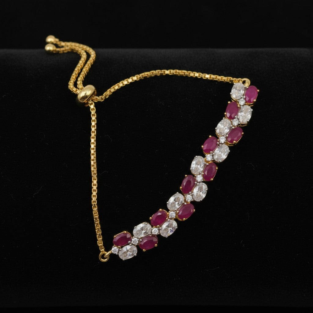436642 Cubic Zirconia Adjustable Bracelet With 2 Tone Plating-Ruby