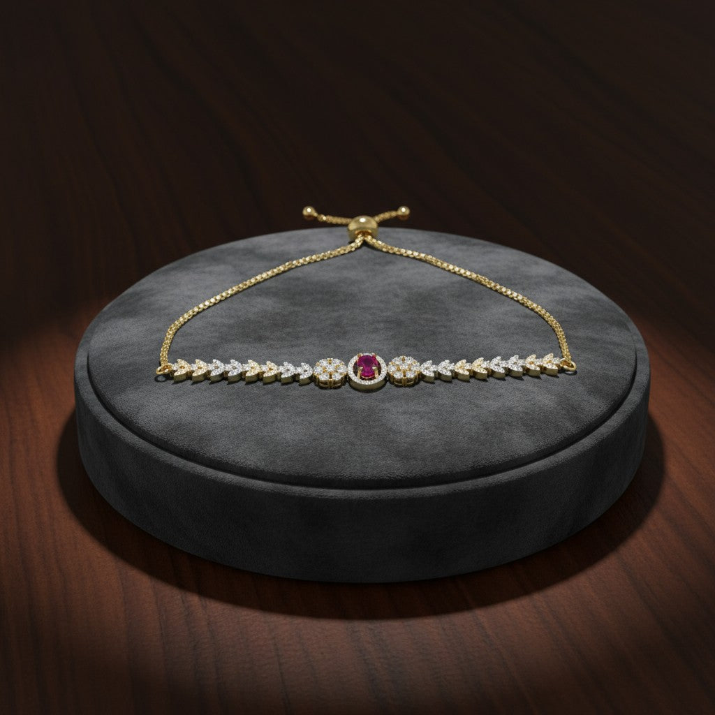 439543 Cubic Zirconia Adjustable Bracelet With 2 Tone Plating-Ruby