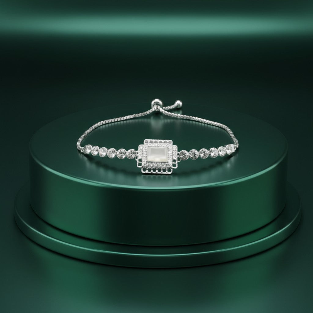 15100-S Adjustable Bracelet With Rhodium Plating-White