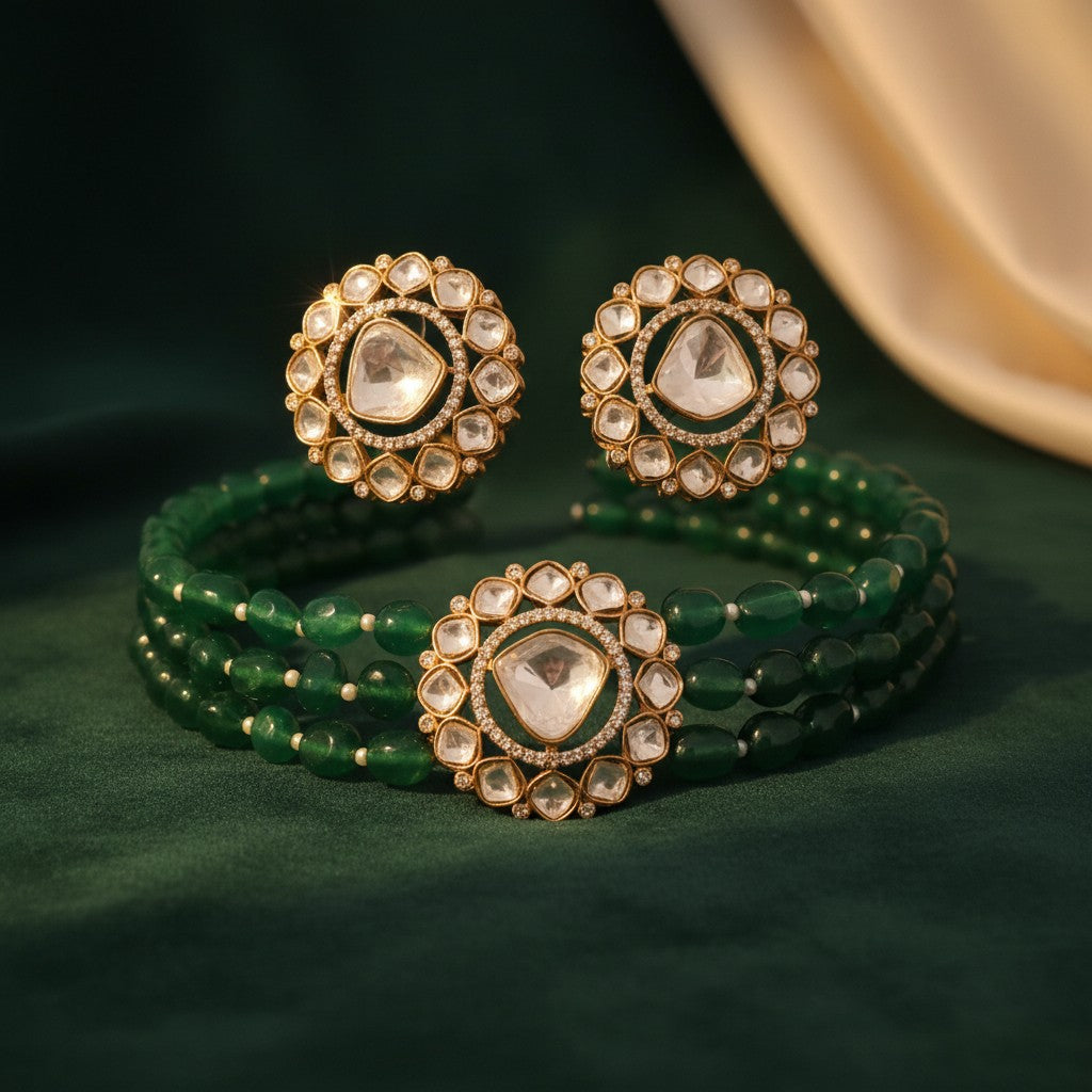 911909-NS Cz Delicate Necklace Green