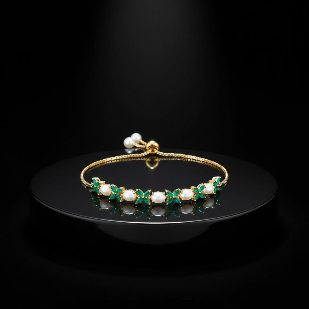424396 Cz Classic Bracelet With Gold Plating-Green