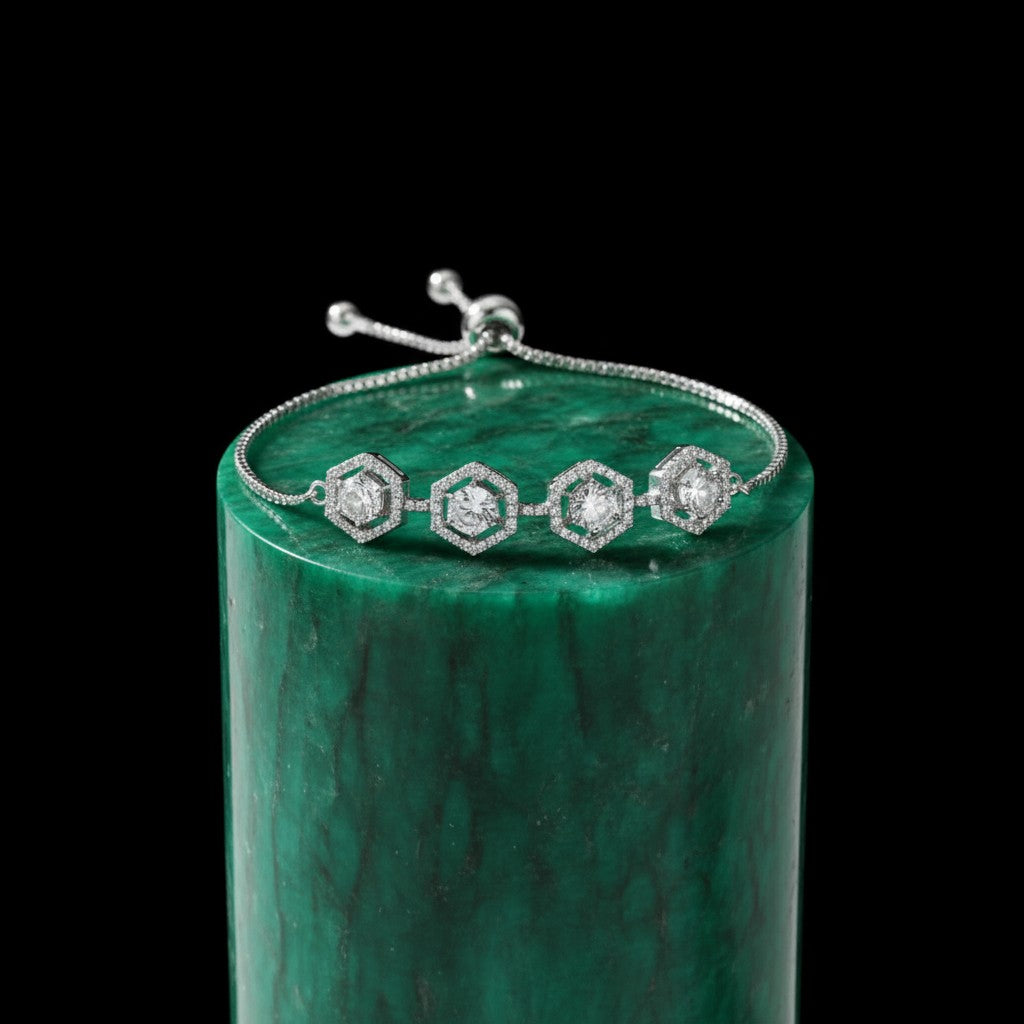 438334 Cz Adjustable Bracelet With 2 Tone Rhodium Plating-Silver