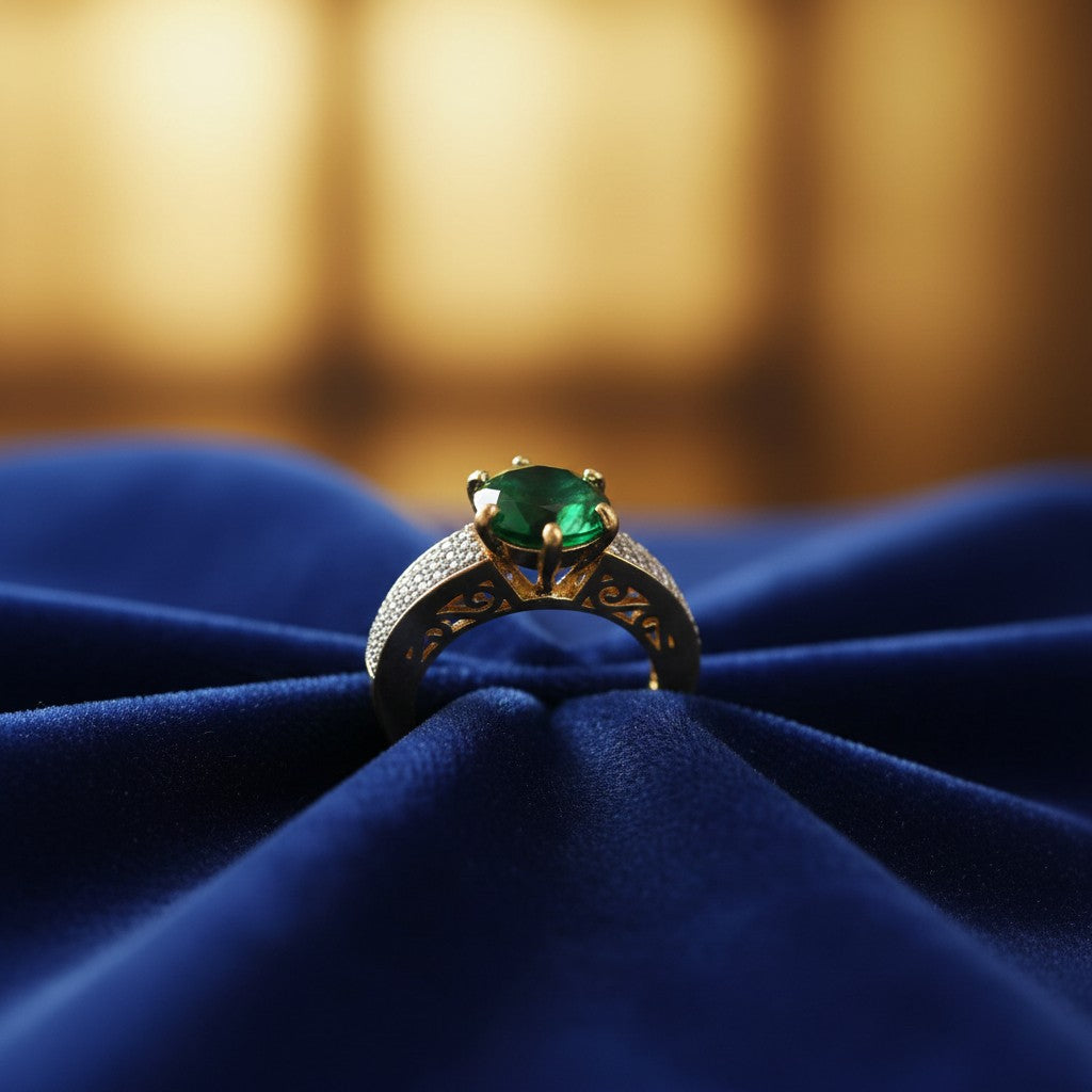 91259-RN Cz Adjustable Ring Green