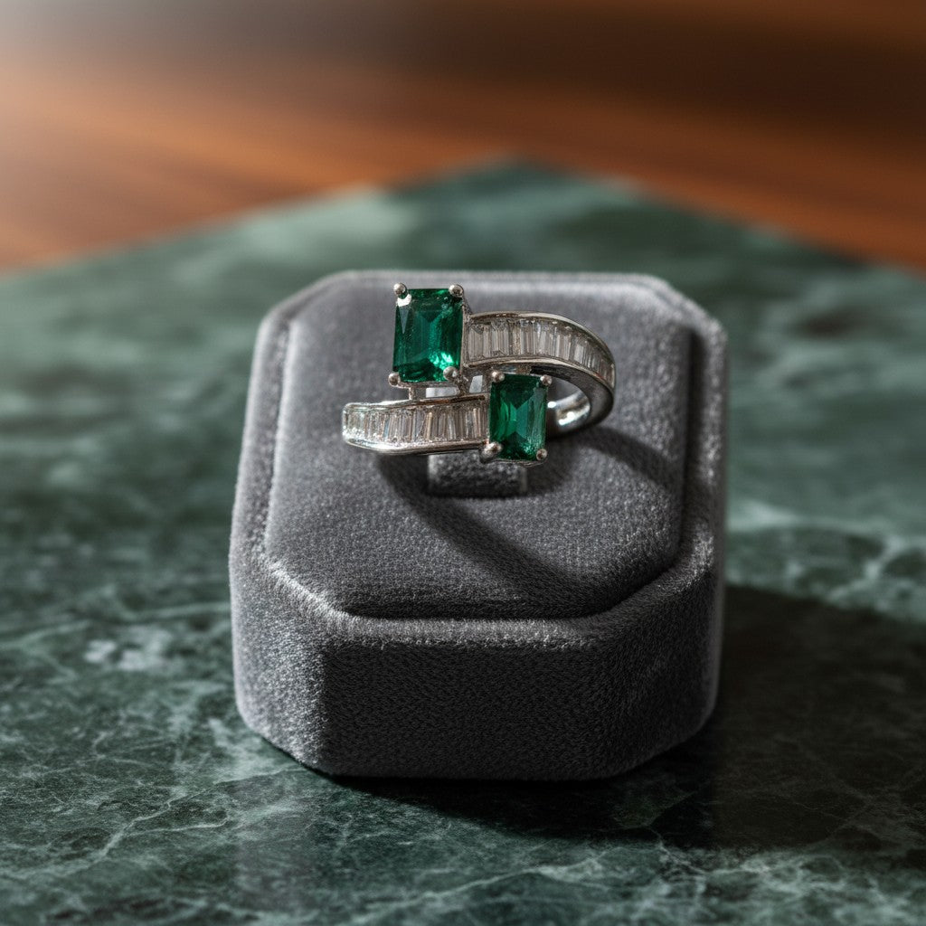 432837 Cz Adjustable Ring Green