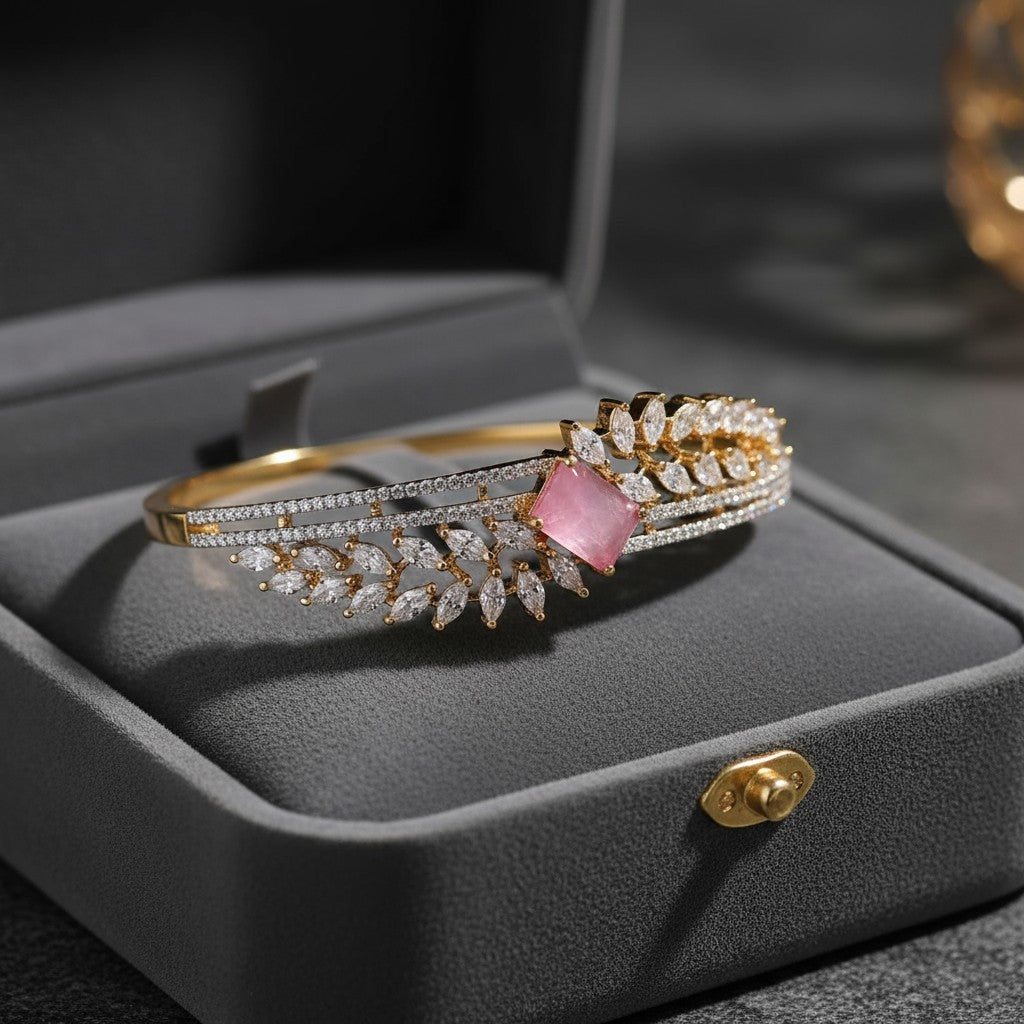 439617 Cz Openable Kada With 2 Tone Plating-Pink