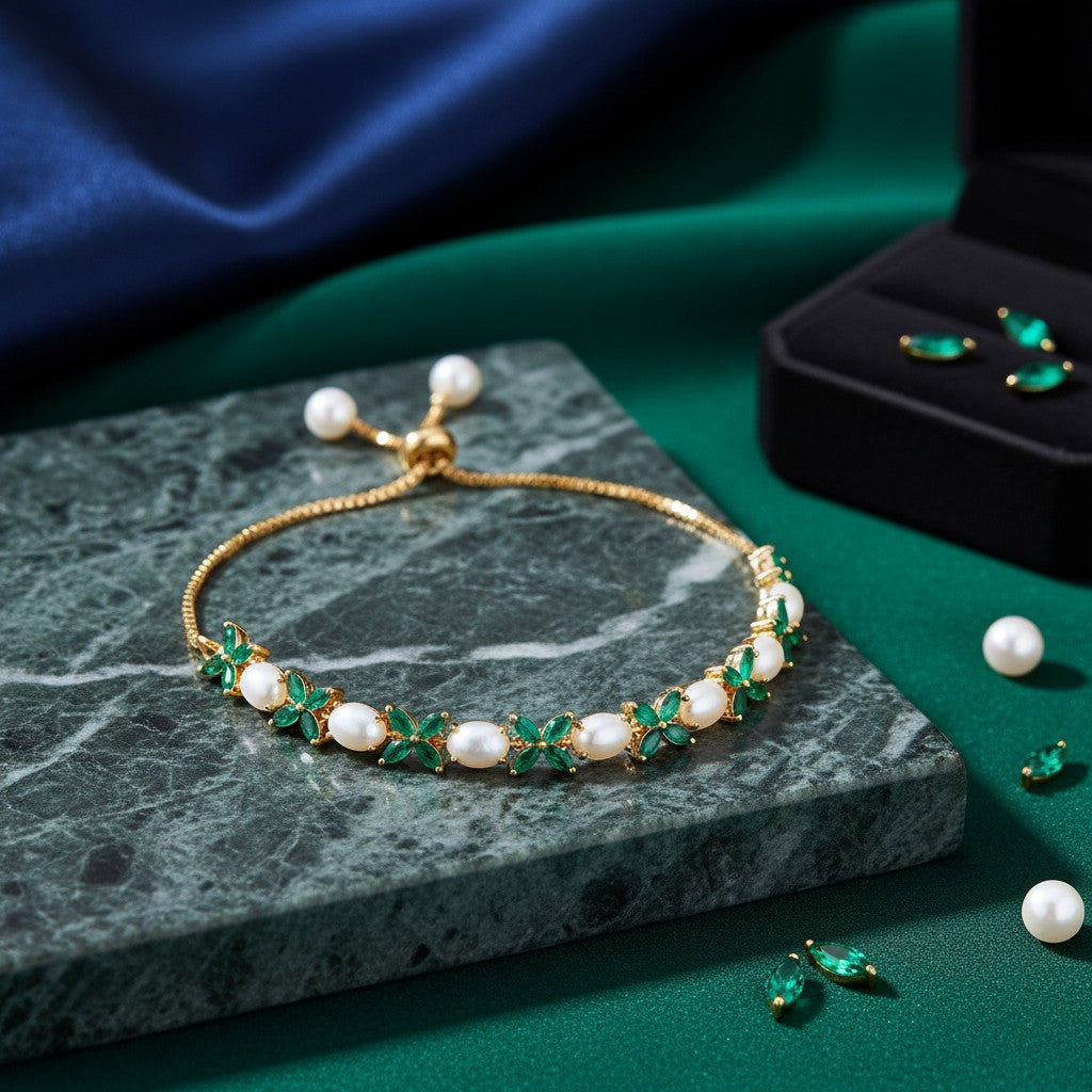 424396 Cz Classic Bracelet With Gold Plating-Green