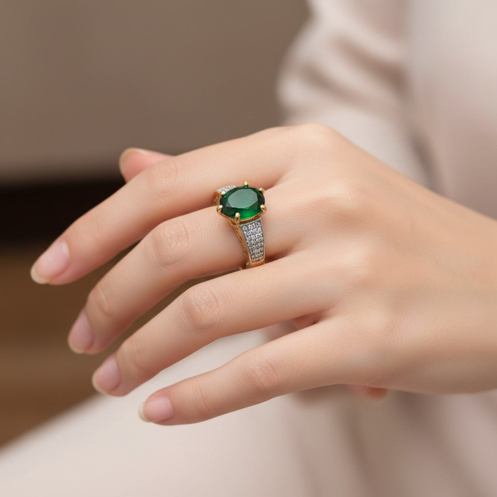 91259-RN Cz Adjustable Ring Green