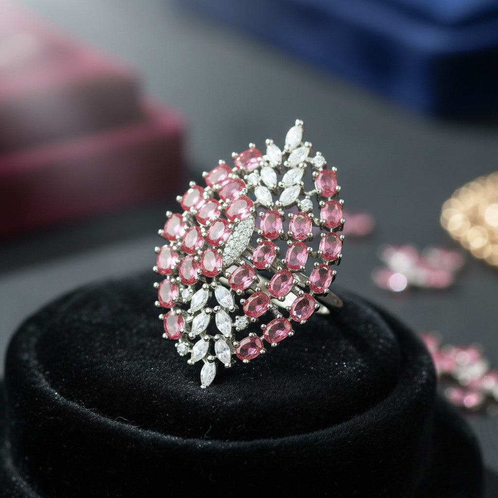 437645 Cz Adjustable Ring With Rhodium Plating-Rani