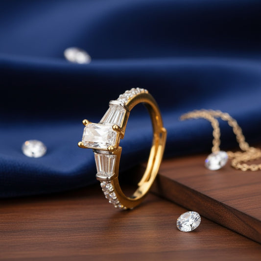 429430-Cz Adjustable Ring With Rhodium 2 Tone Plating-2 Tone