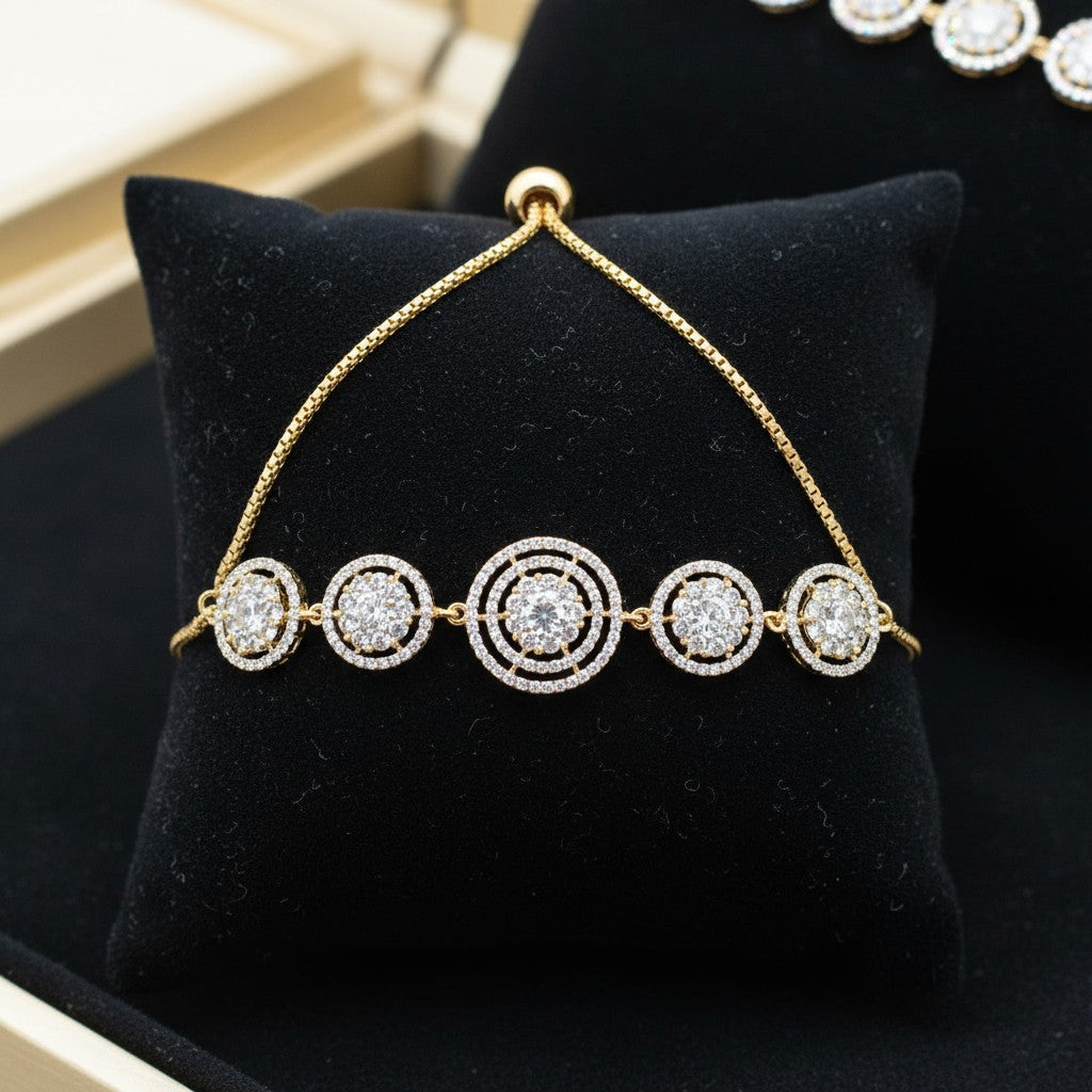 439506 Cubic Zirconia Adjustable Bracelet With Rhodium 2 Tone Plating