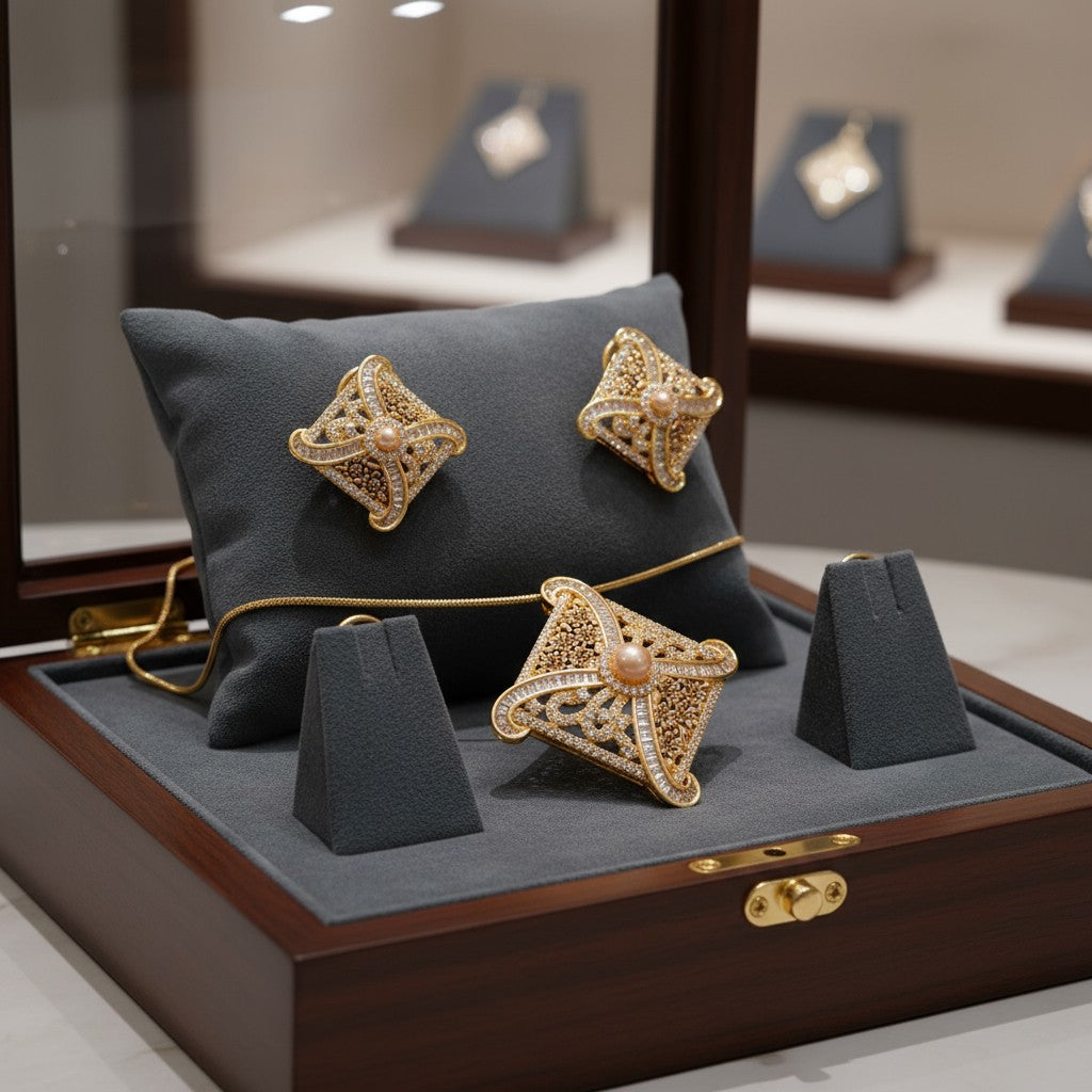 96209-PS-American Diamond Delicate Pendant Set With Gold Plating with Meenakari