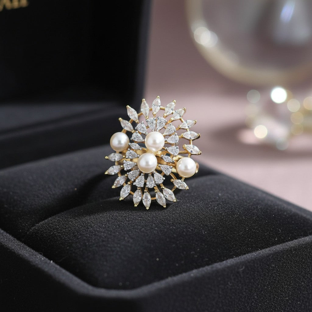 439563 Cz Adjustable Ring With Rhodium 2 Tone Plating