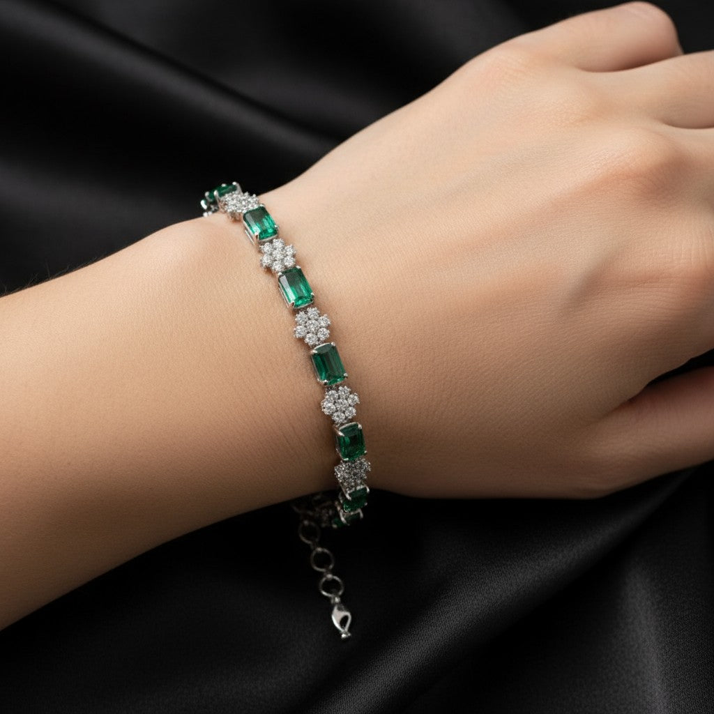91109-BR Adjustable Bracelet With Rhodium Plating-Green