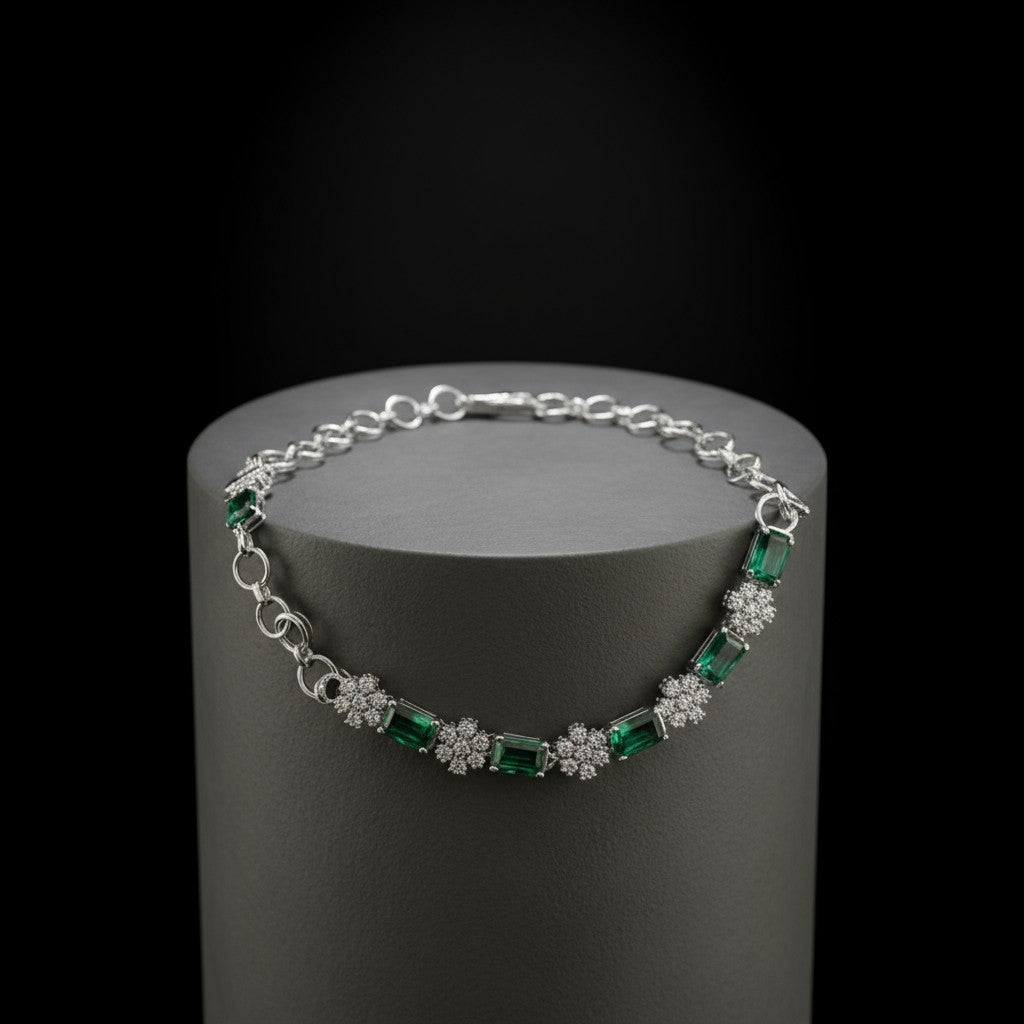 91109-BR Adjustable Bracelet With Rhodium Plating-Green