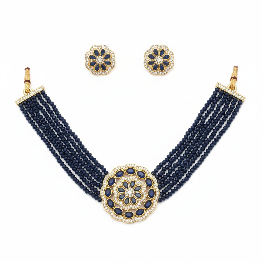35295 Cz Delicate Chokar Set Dark Blue