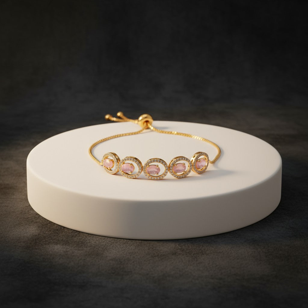 435089 Cubic Zirconia Adjustable Bracelet With 2 Tone Plating-Pink