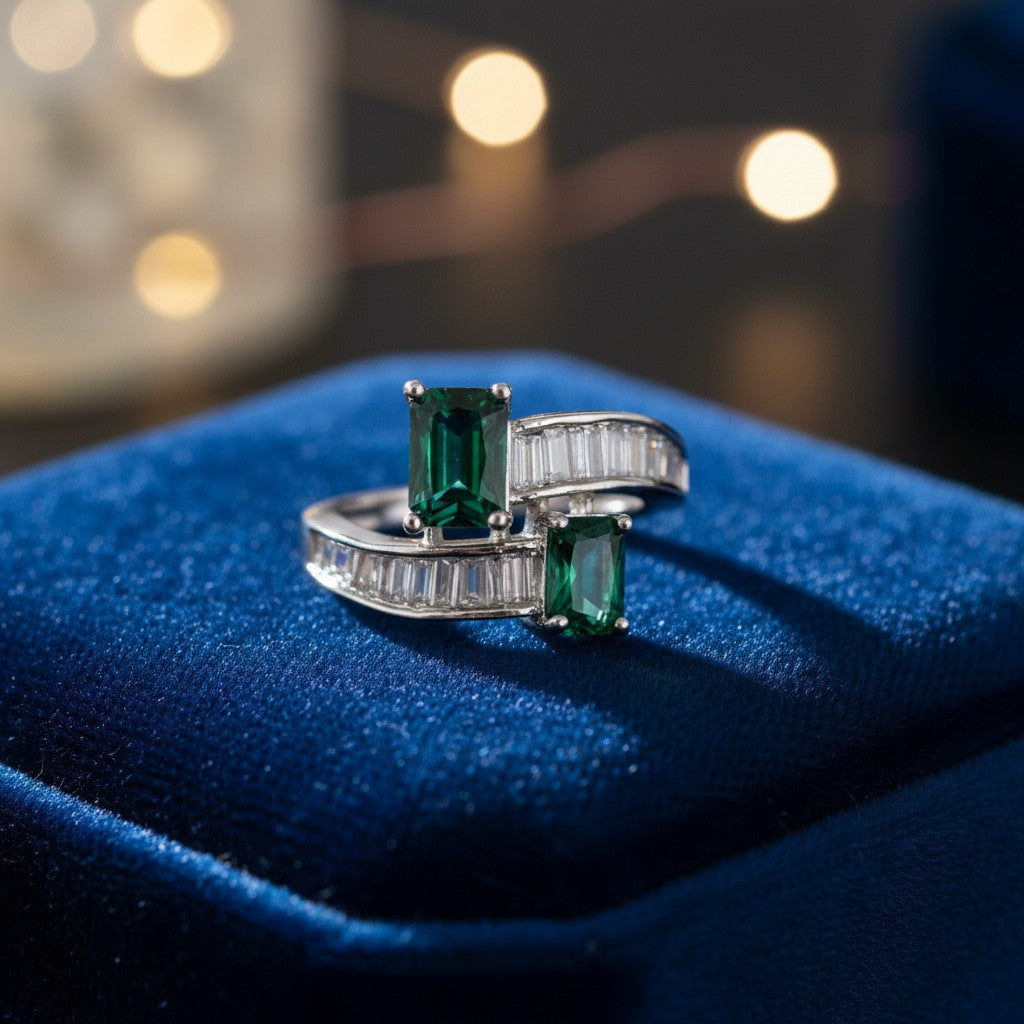 432837 Cz Adjustable Ring Green