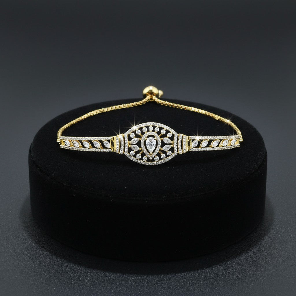 439752 Cubic Zirconia Adjustable Bracelet With Rhodium 2 Tone Plating