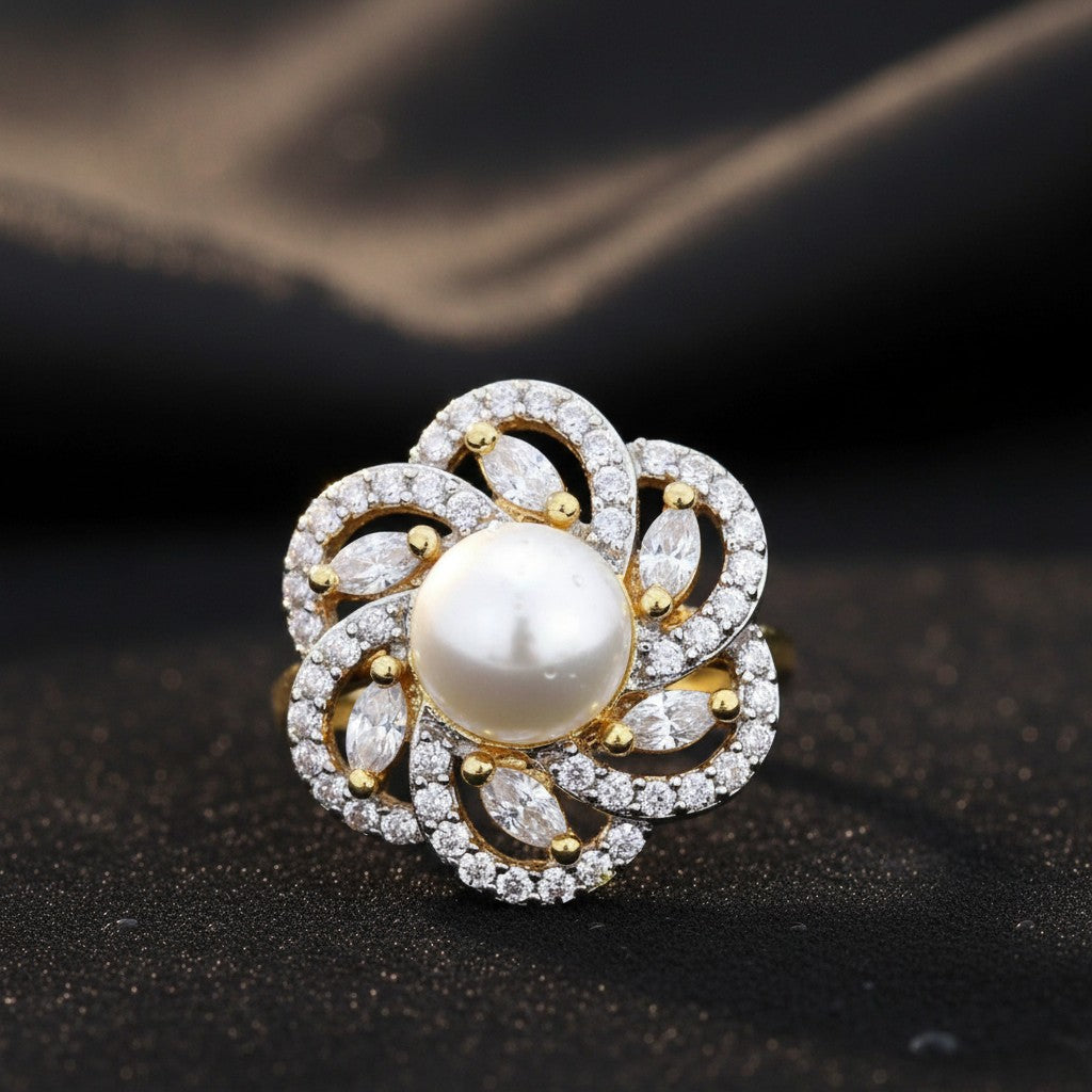 437349 Cz Adjustable Ring 2 Tone