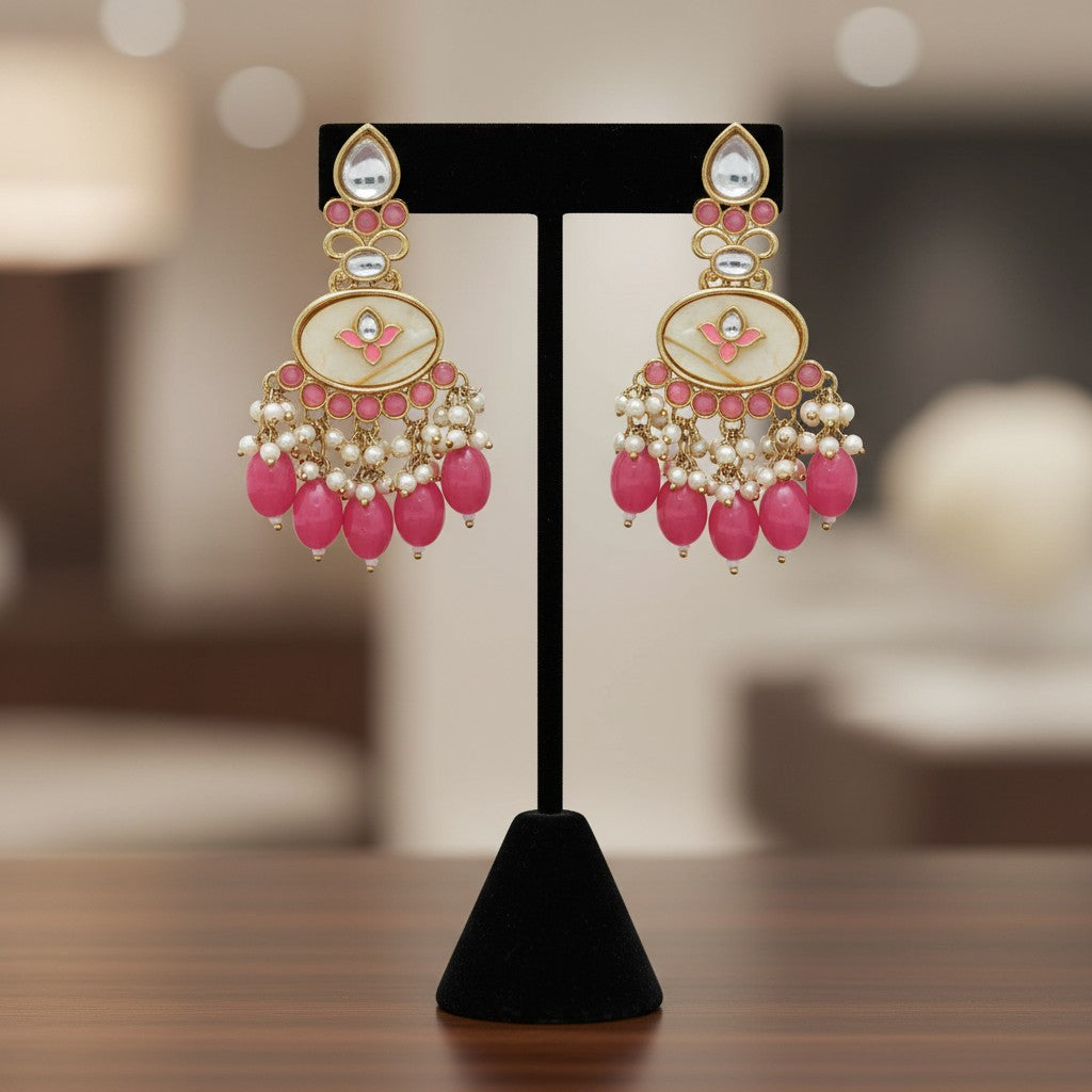 111613-Indo Western (Kundan) Earring-Dark Pink